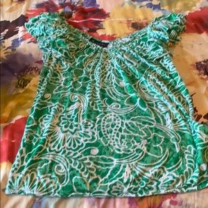 EUC Green Floral INC Brand Top. Relaxed fit. Small